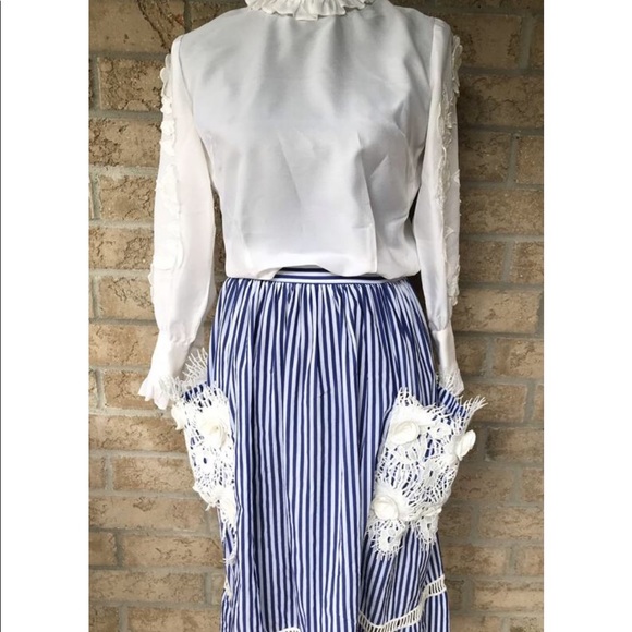 Vintage Prairie High Collar Top and Stripped Skirt - Picture 4 of 8